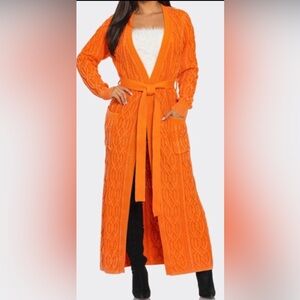 Knit Long Orange Cardigan Sweater – various sizes